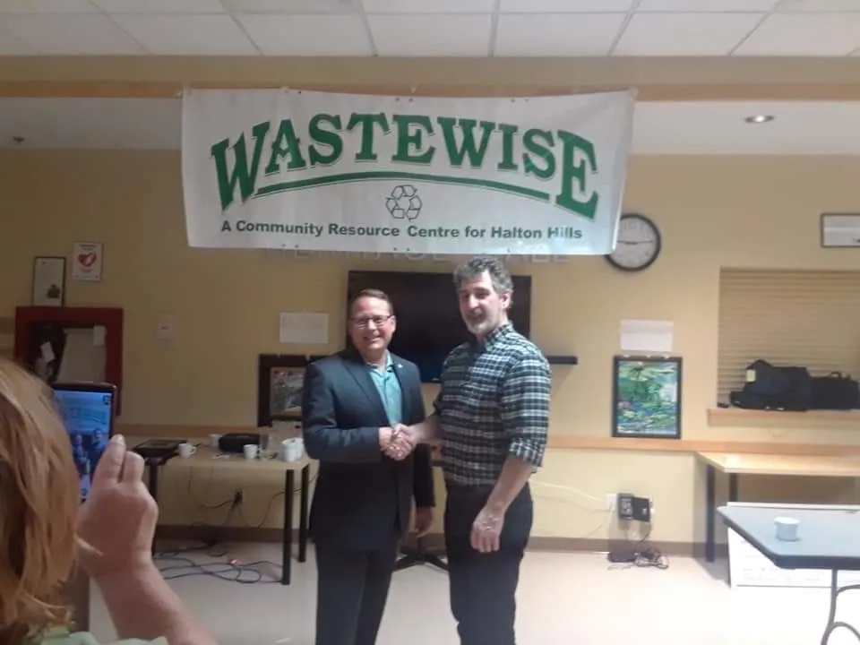 Mike Foley with Mike Schreiner, provincial leader of the Green Party, at Wastewise