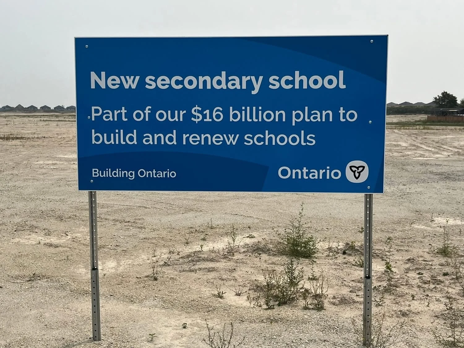 Ontario sign announcing a new secondary school in Wasaga Beach